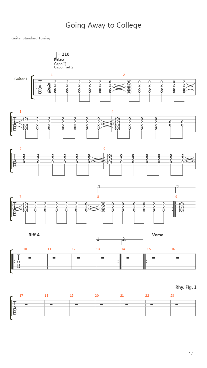 Going Away To College吉他谱