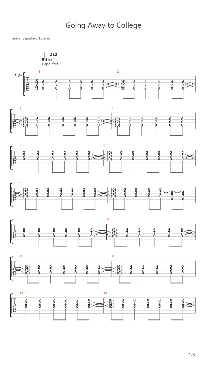 Going Away To College吉他谱
