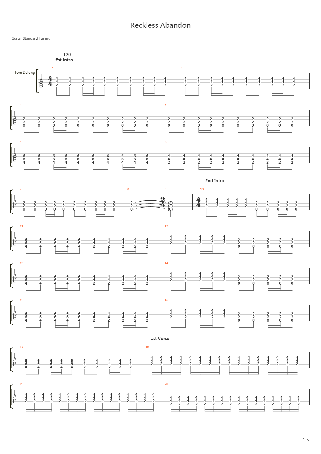 Reckless Abandon吉他谱