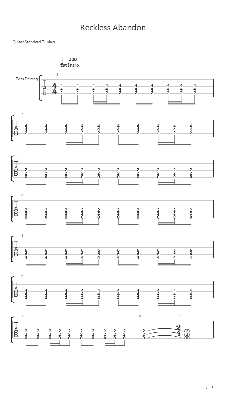 Reckless Abandon吉他谱
