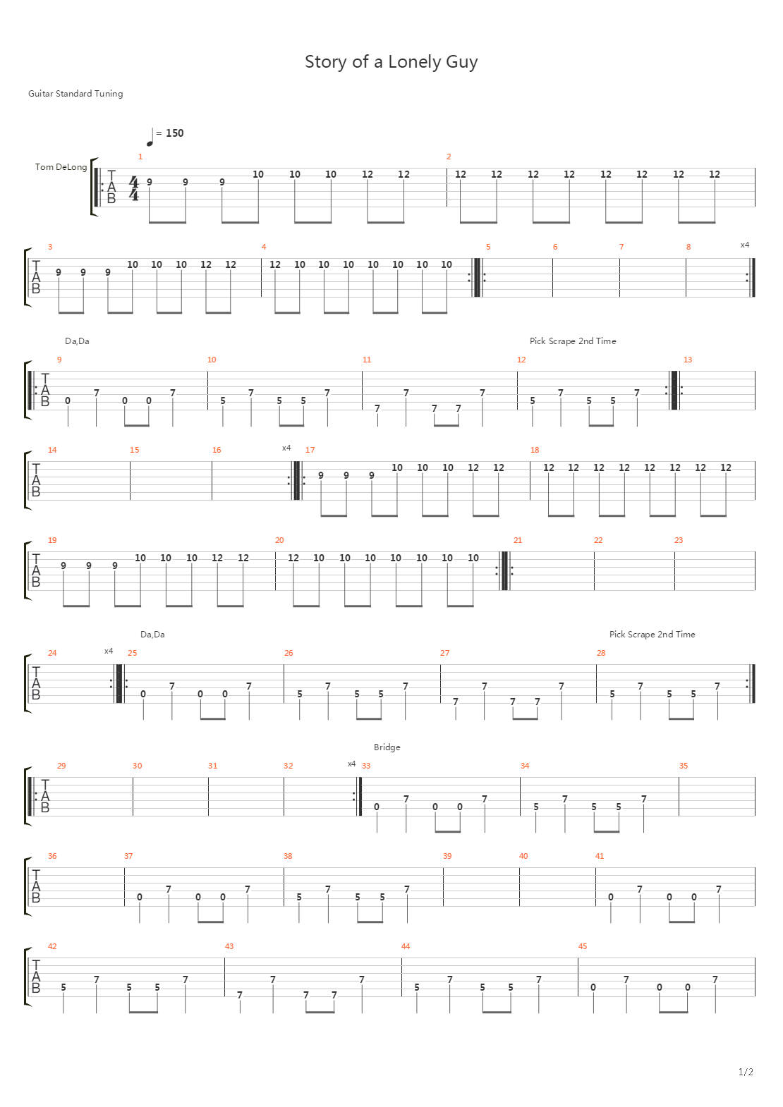 Story Of A Lonely Guy吉他谱