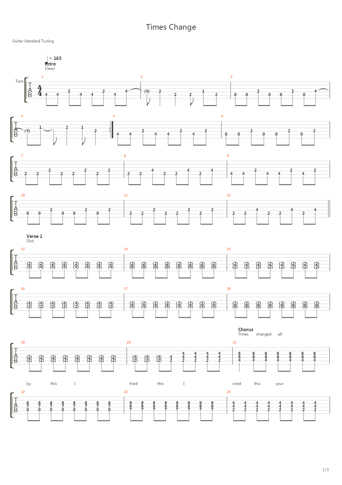 Times Change吉他谱