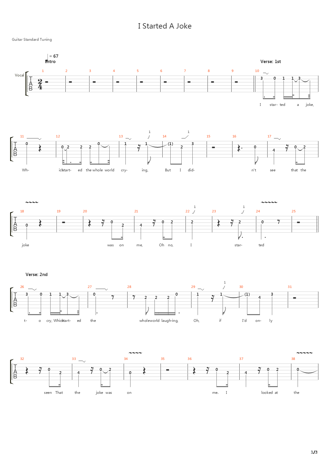 I Started A Joke吉他谱