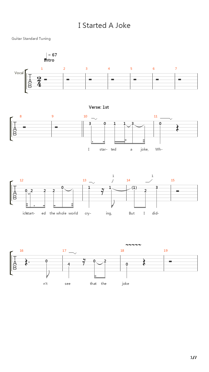 I Started A Joke吉他谱