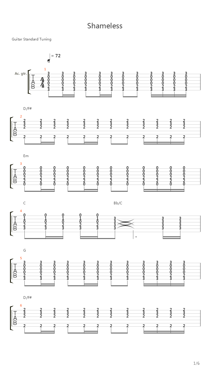 Shameless吉他谱