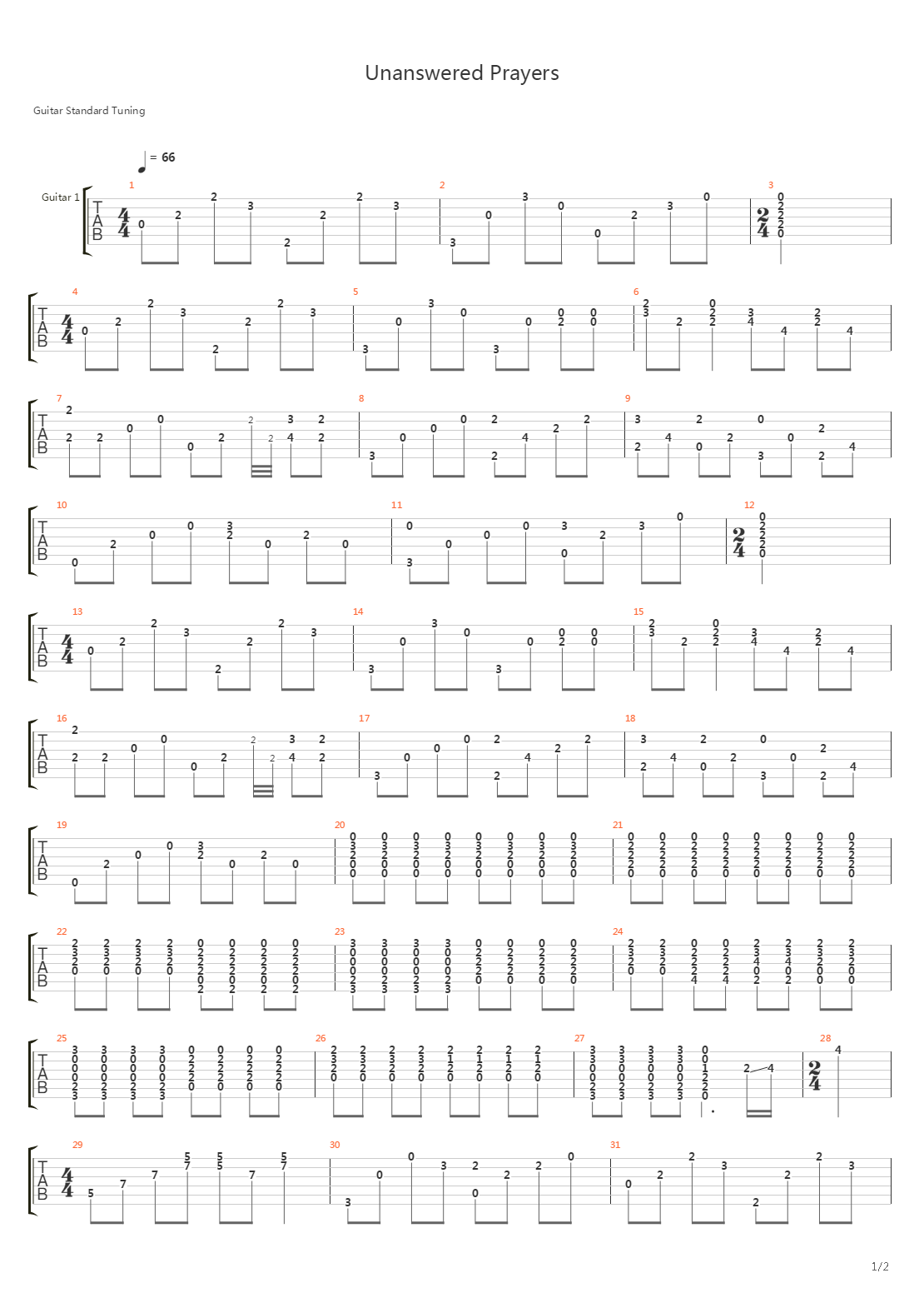 Unanswered Prayers吉他谱