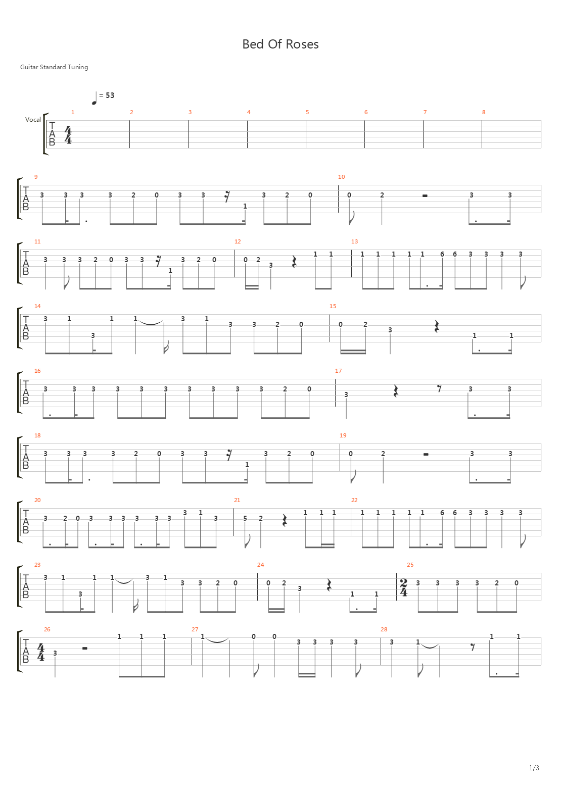 Bed Of Roses吉他谱