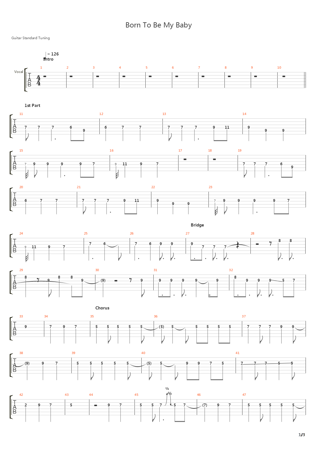 Born To Be My Baby吉他谱