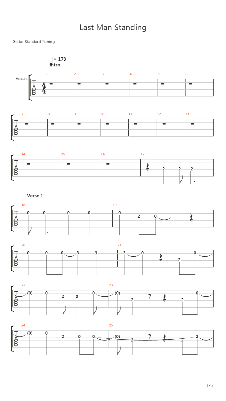 Last Man Standing吉他谱