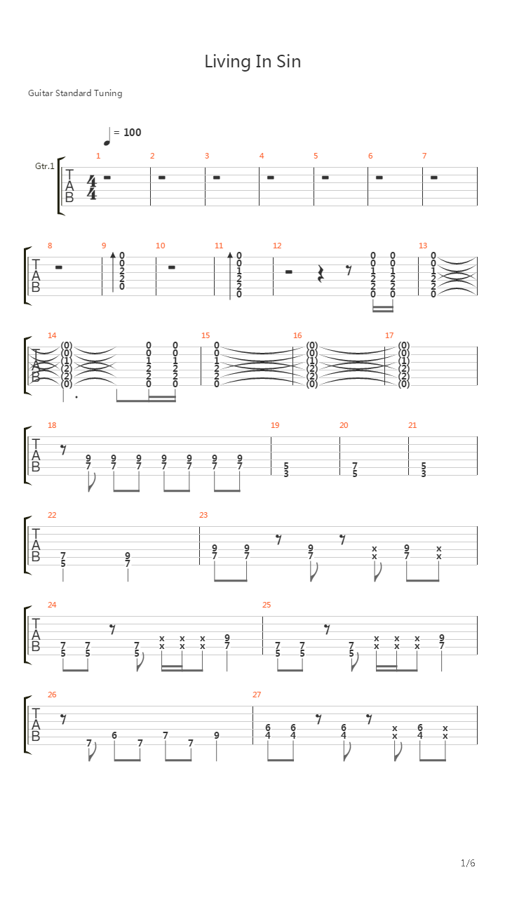 Living In Sin吉他谱