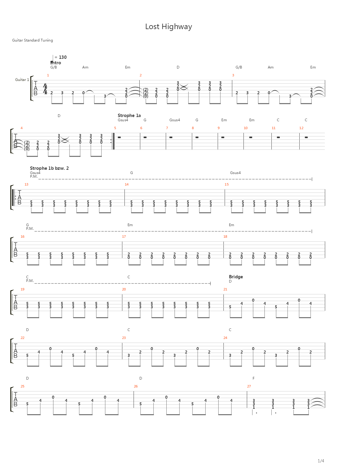 Lost Highway吉他谱