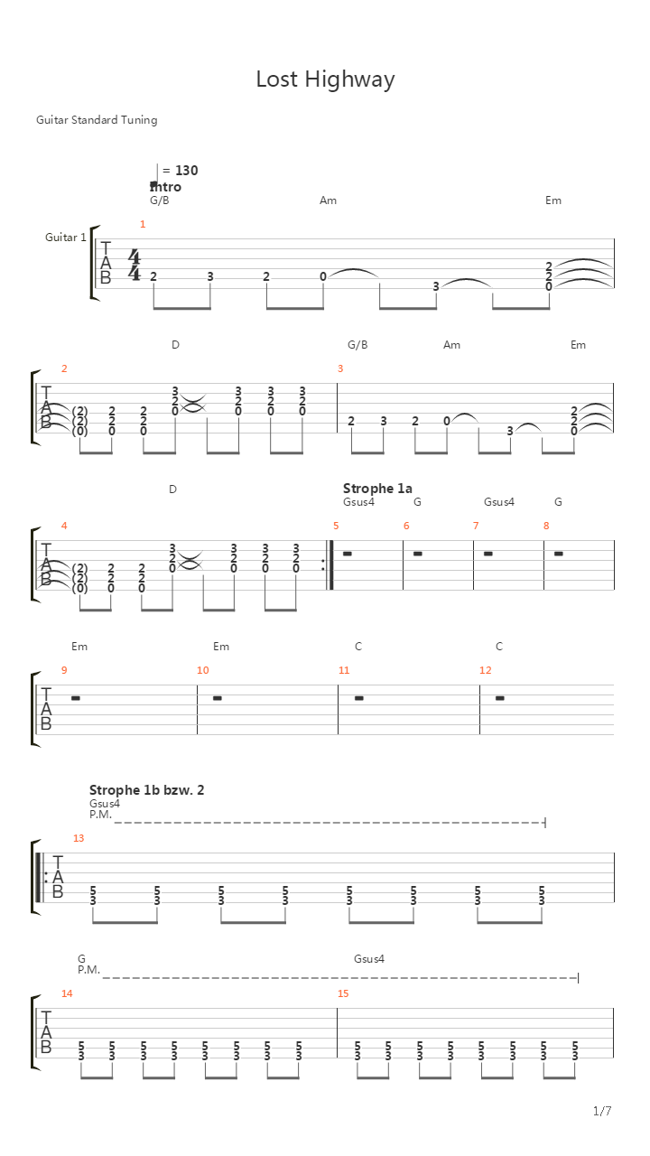 Lost Highway吉他谱