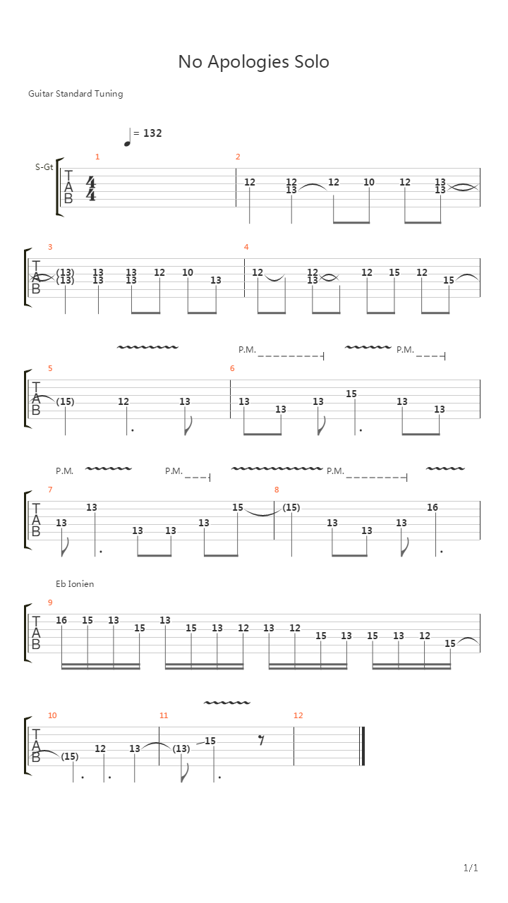 No Apologies吉他谱