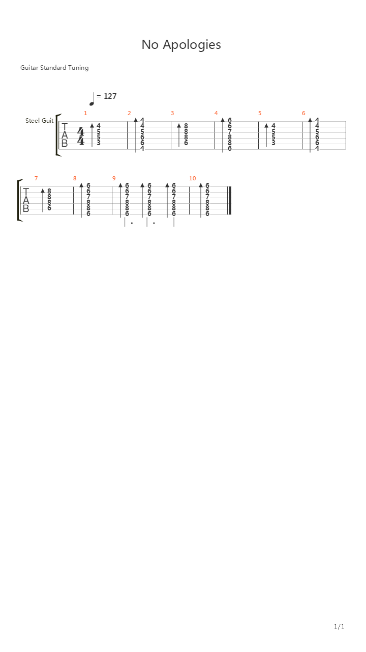 No Apologies吉他谱