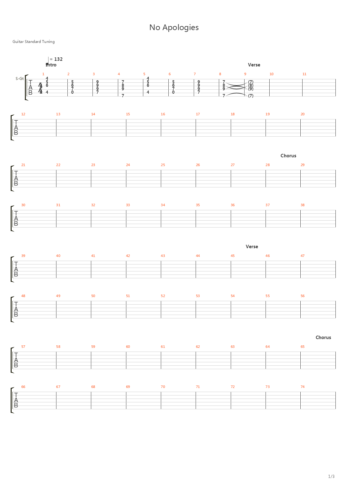 No Apologies吉他谱