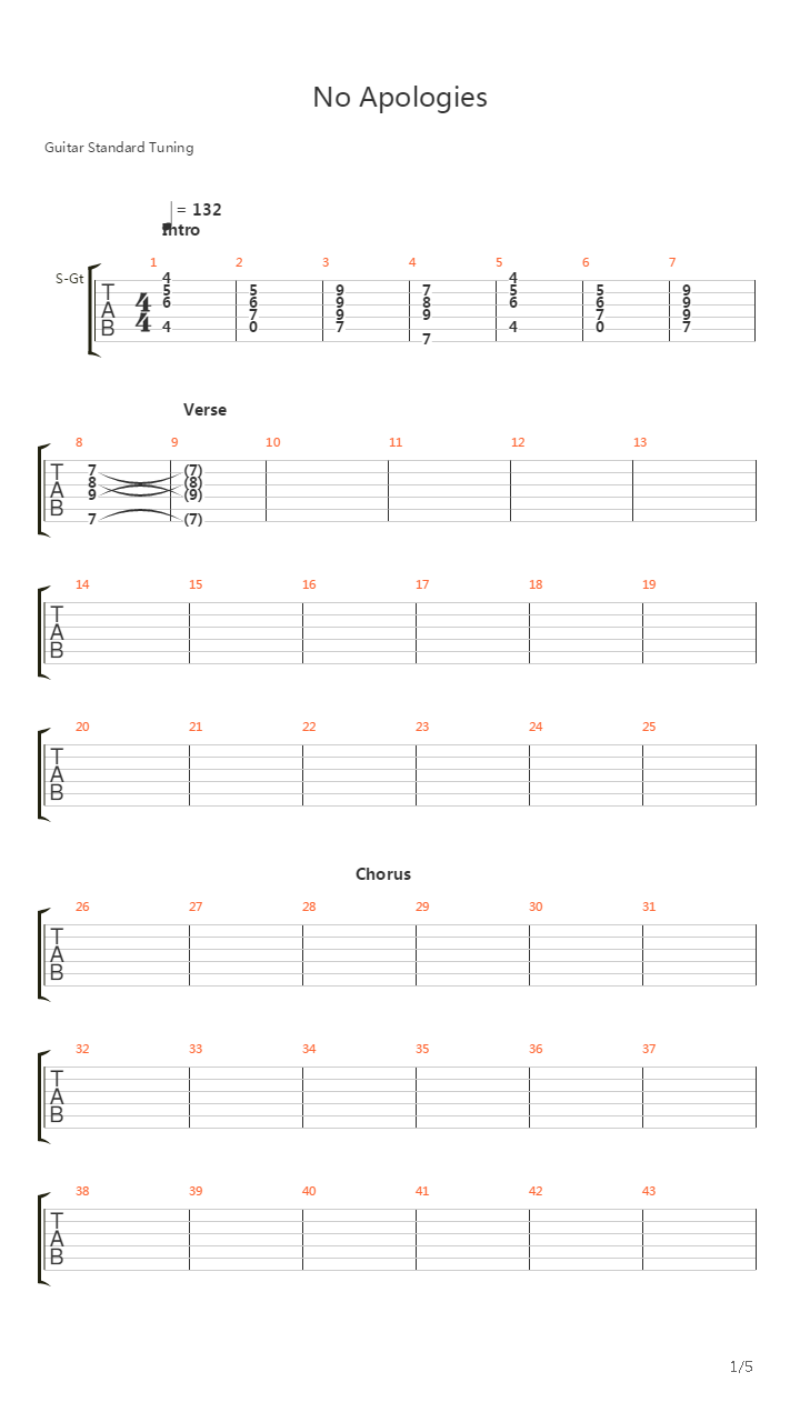 No Apologies吉他谱