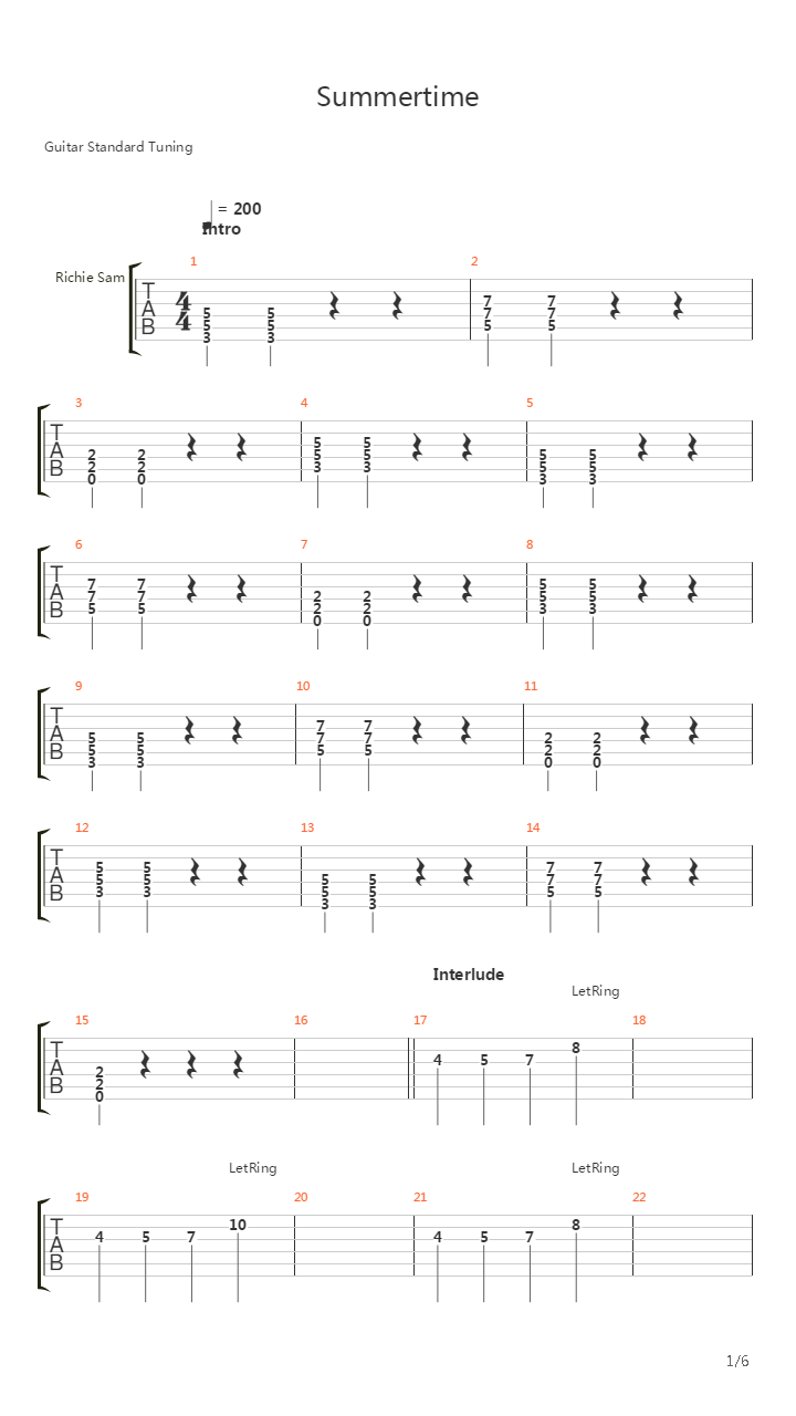 Summertime吉他谱