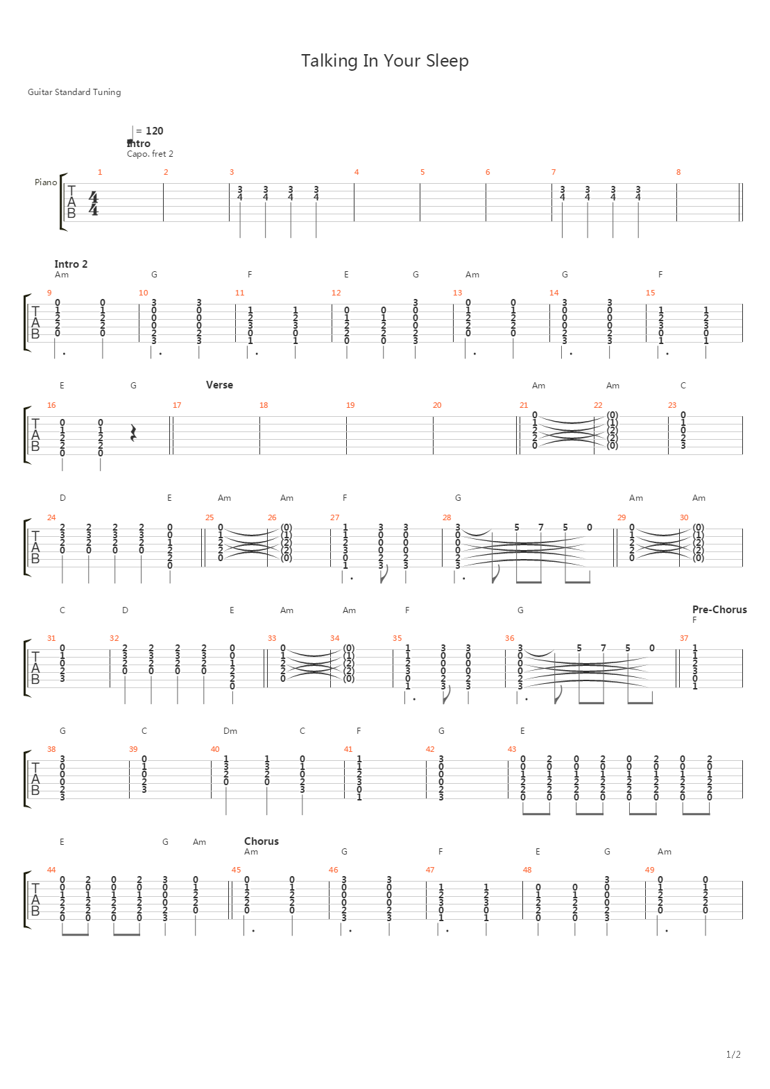 Talking In Your Sleep吉他谱