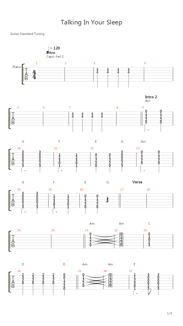 Talking In Your Sleep吉他谱