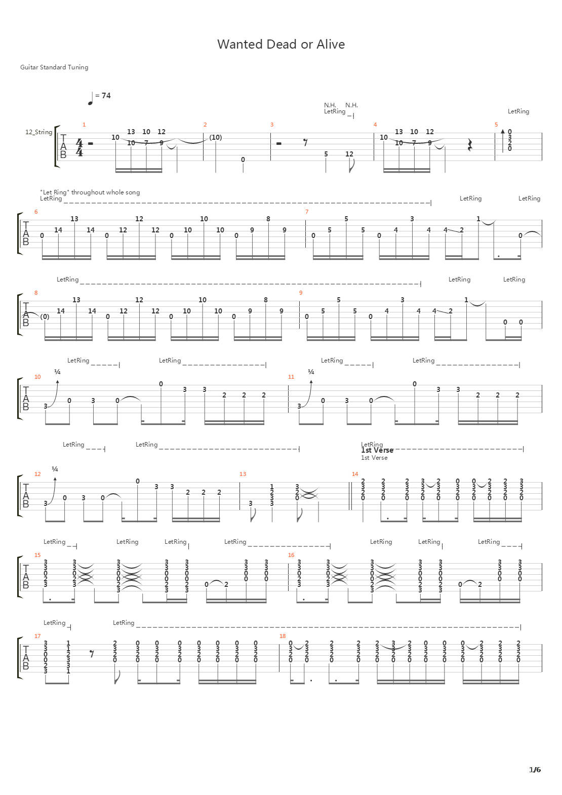 Wanted Dead Or Alive吉他谱