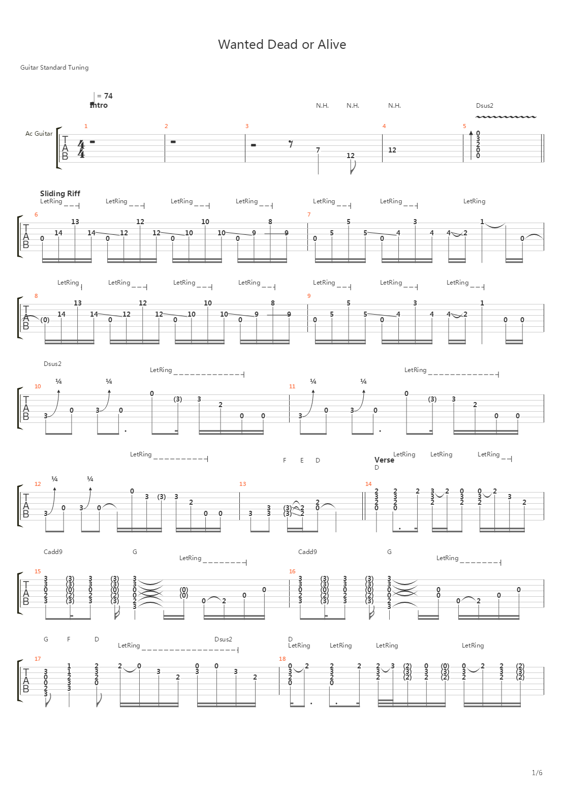 Wanted Dead Or Alive吉他谱