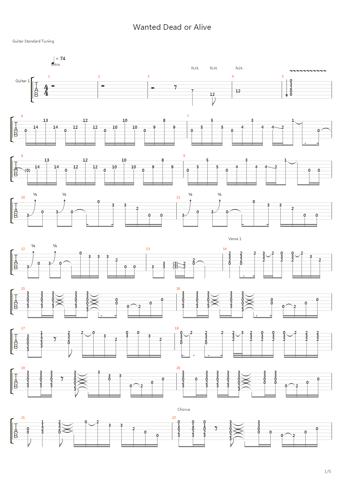 Wanted Dead Or Alive吉他谱
