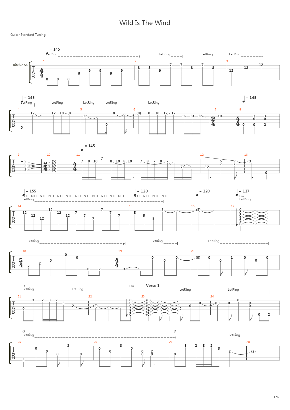 Wild Is The Wind吉他谱