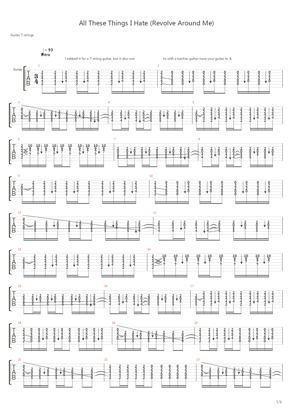All These Things I Hate For One Guitar吉他谱