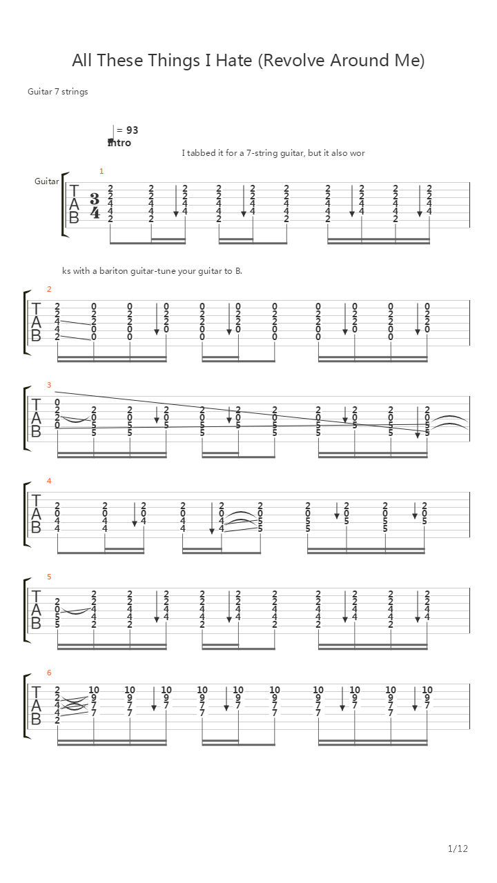 All These Things I Hate For One Guitar吉他谱