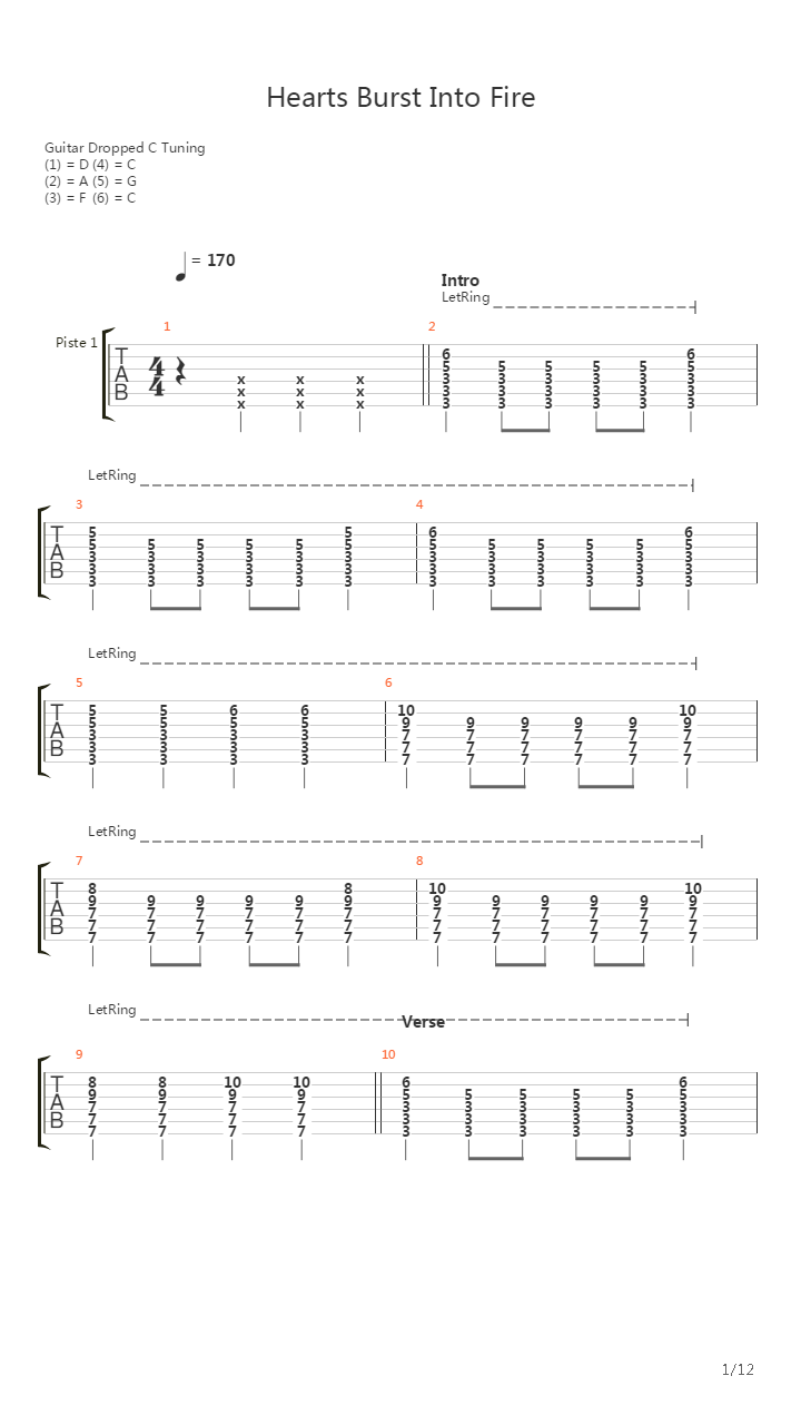 Hearts Burst Into Fire吉他谱
