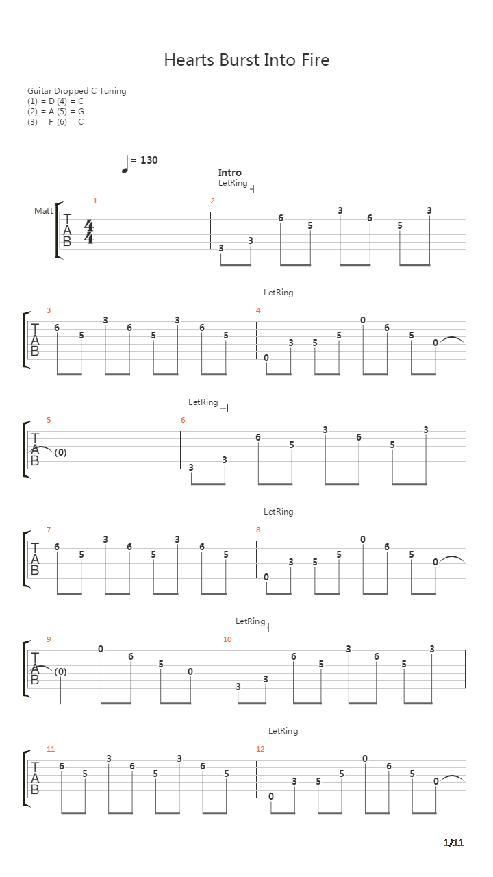 Hearts Burst Into Fire吉他谱