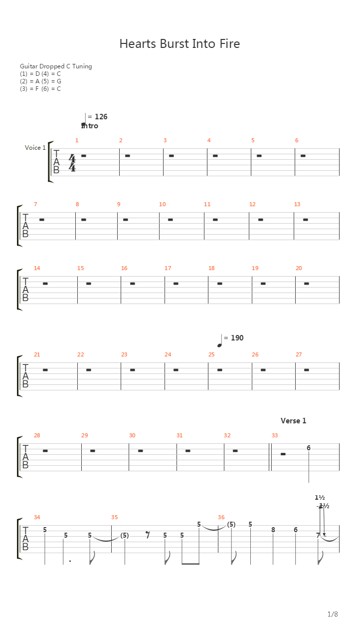 Hearts Burst Into Fire吉他谱