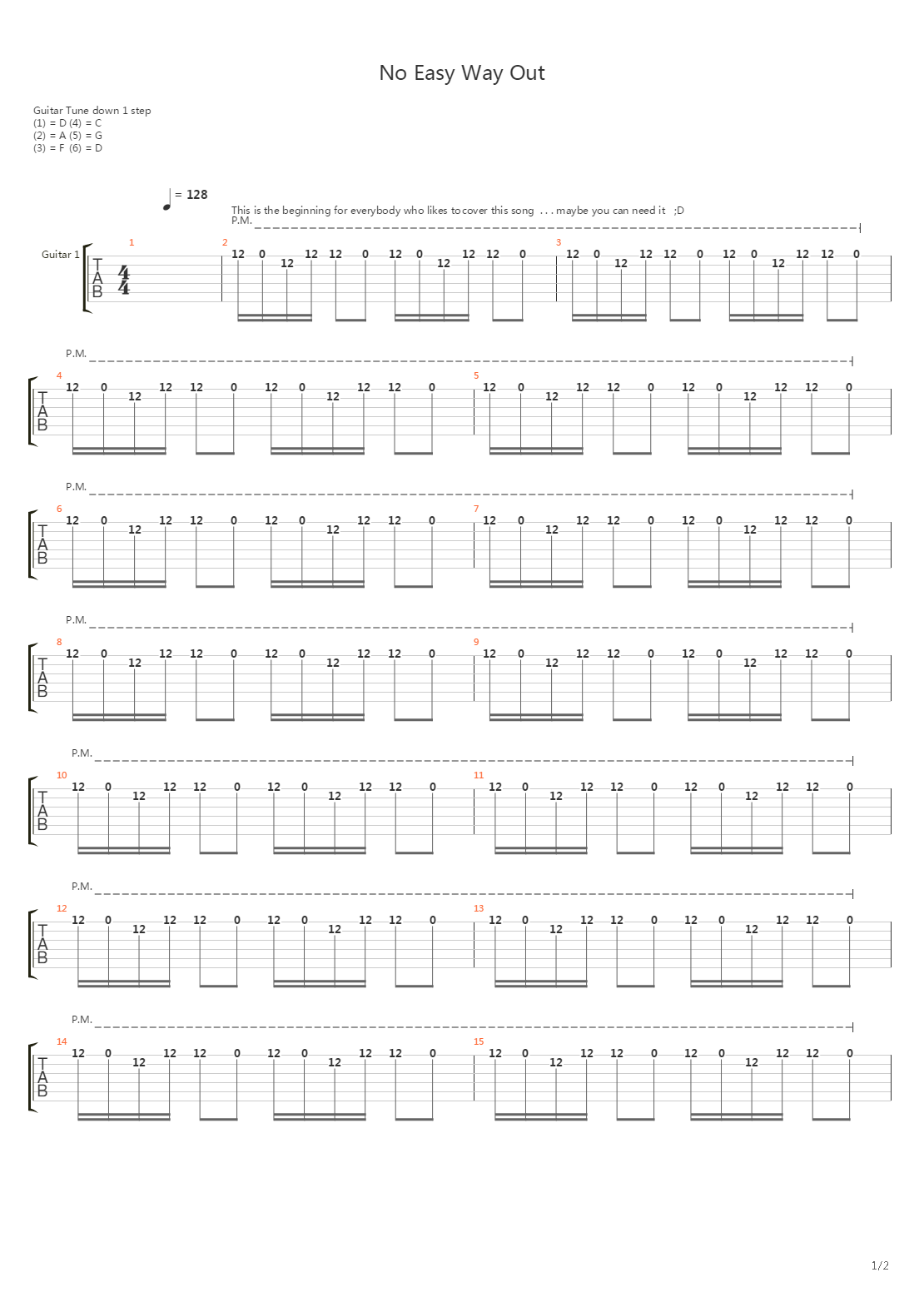 No Easy Way Out吉他谱