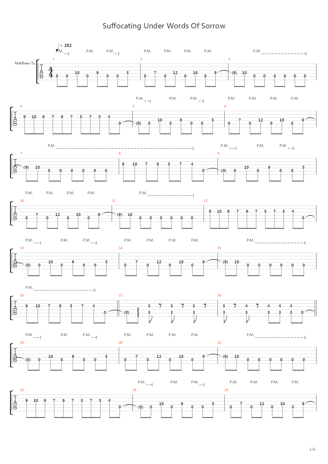 Suffocating Under Words Of Sorrow吉他谱