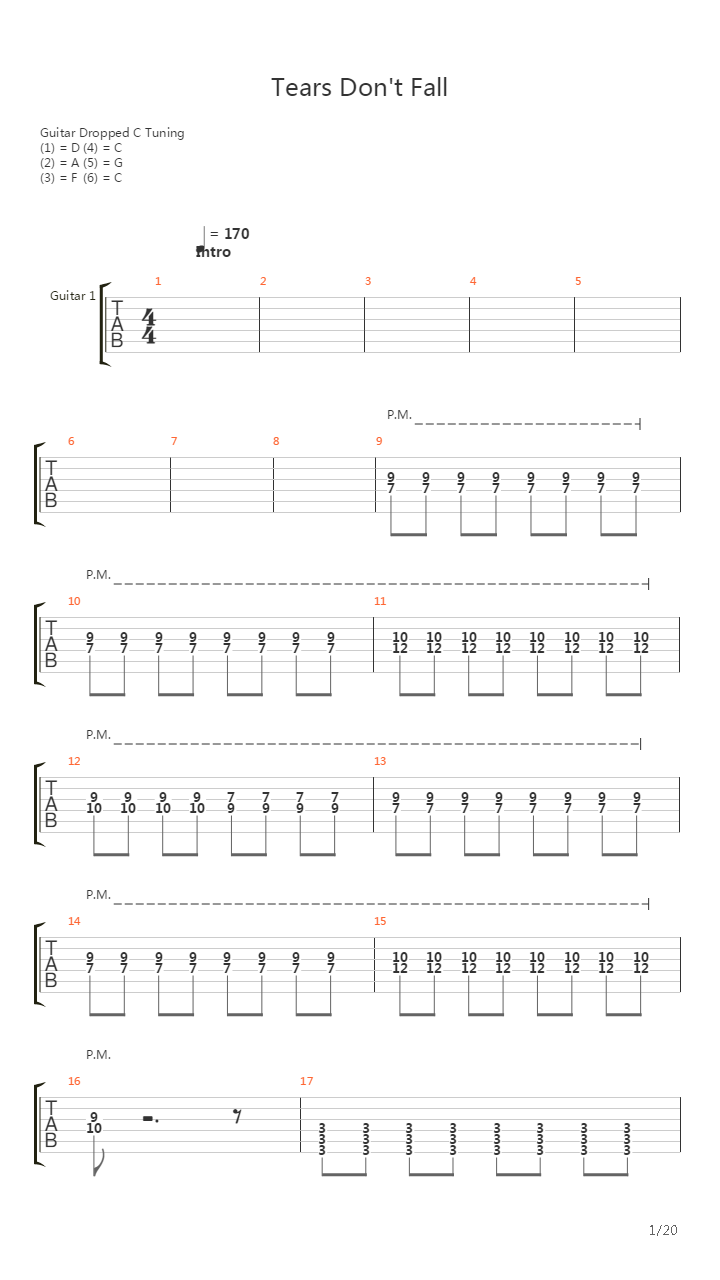 Tears Dont Fall吉他谱