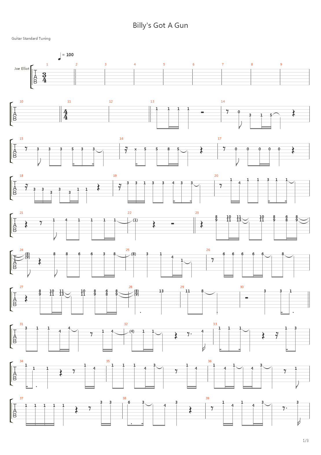 Billys Got A Gun吉他谱