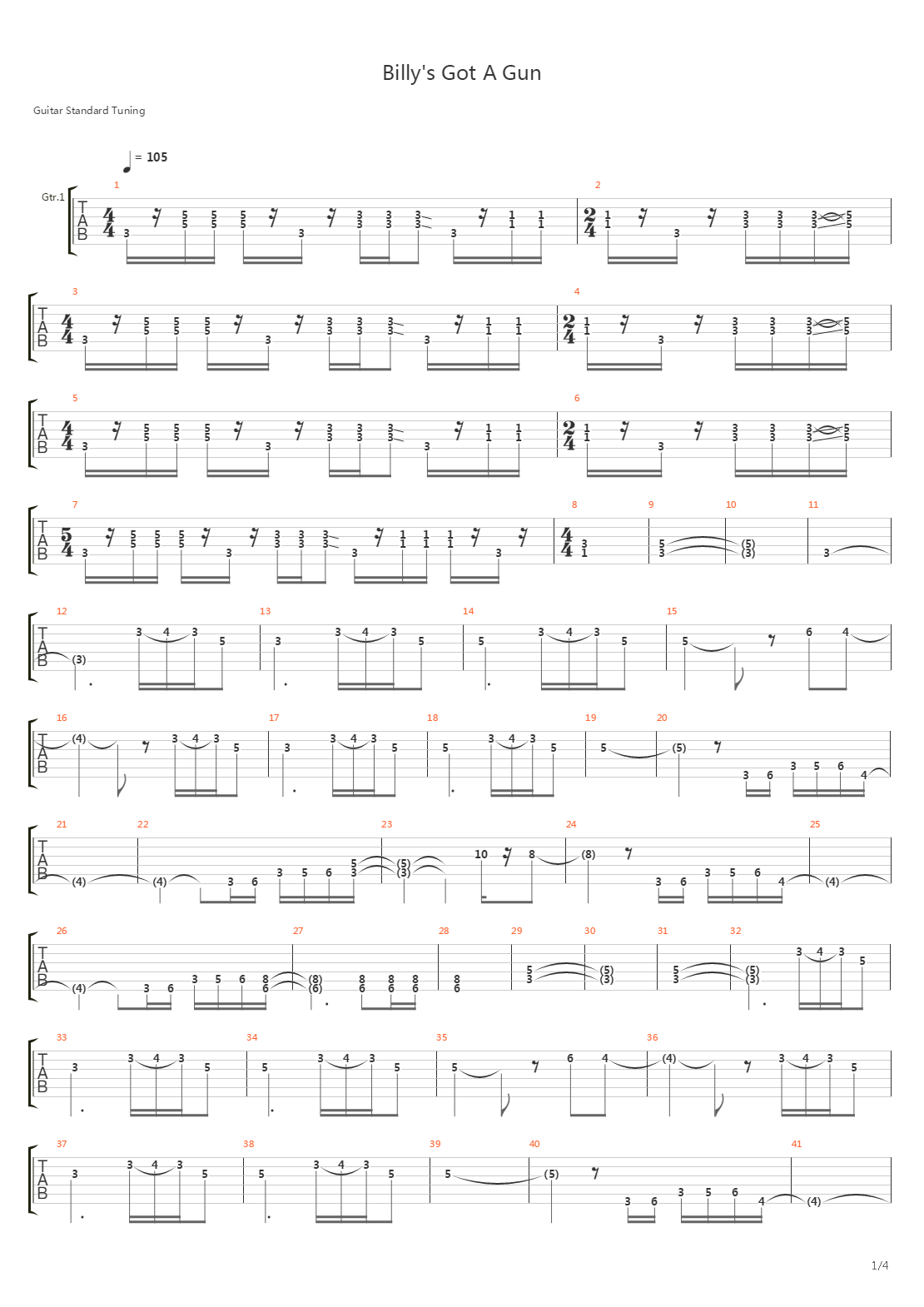 Billys Got A Gun吉他谱