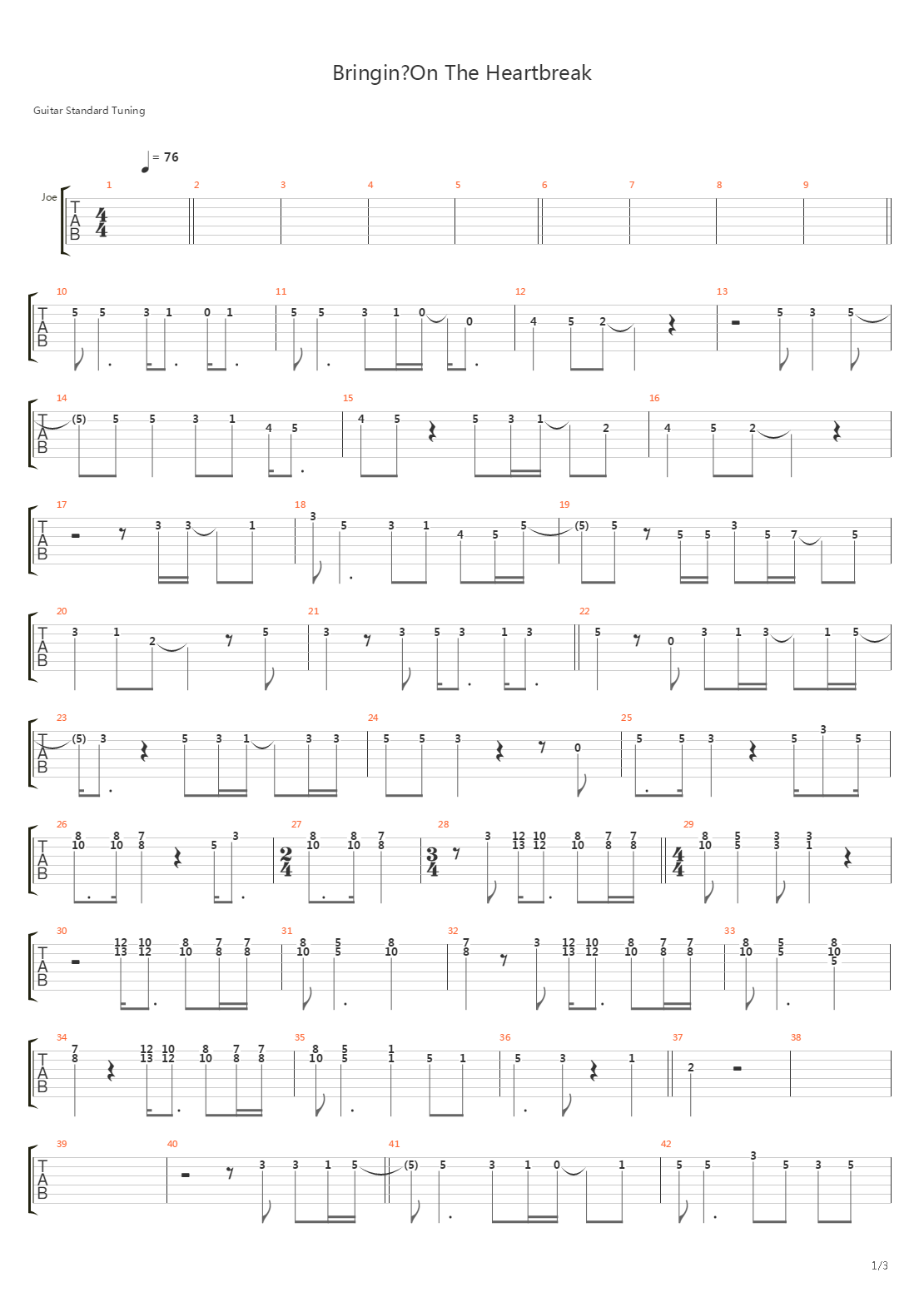 Bringin On The Heartbreak吉他谱