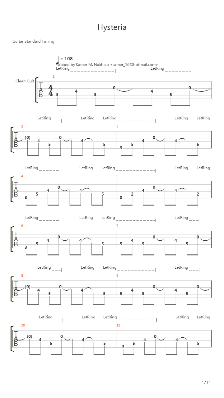 Hysteria吉他谱