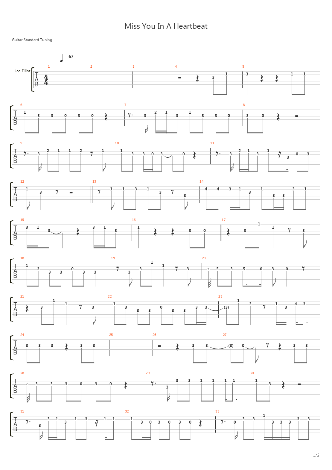 Miss You In A Heartbeat吉他谱
