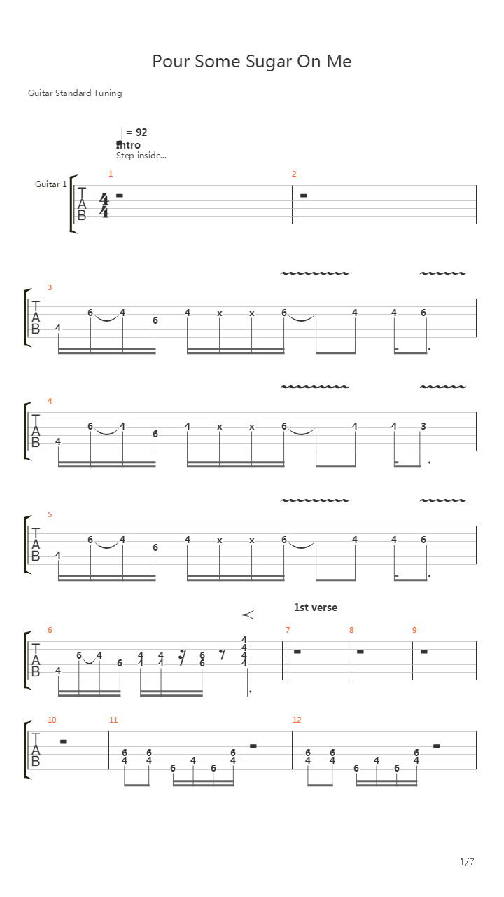 Pour Some Sugar On Me吉他谱