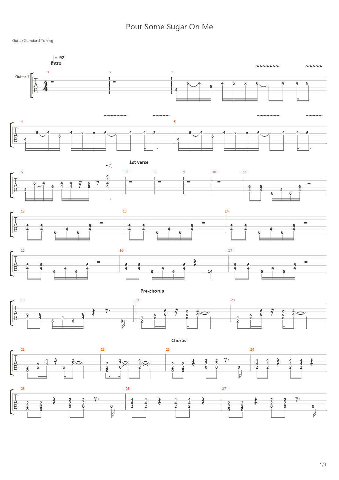 Pour Some Sugar On Me吉他谱