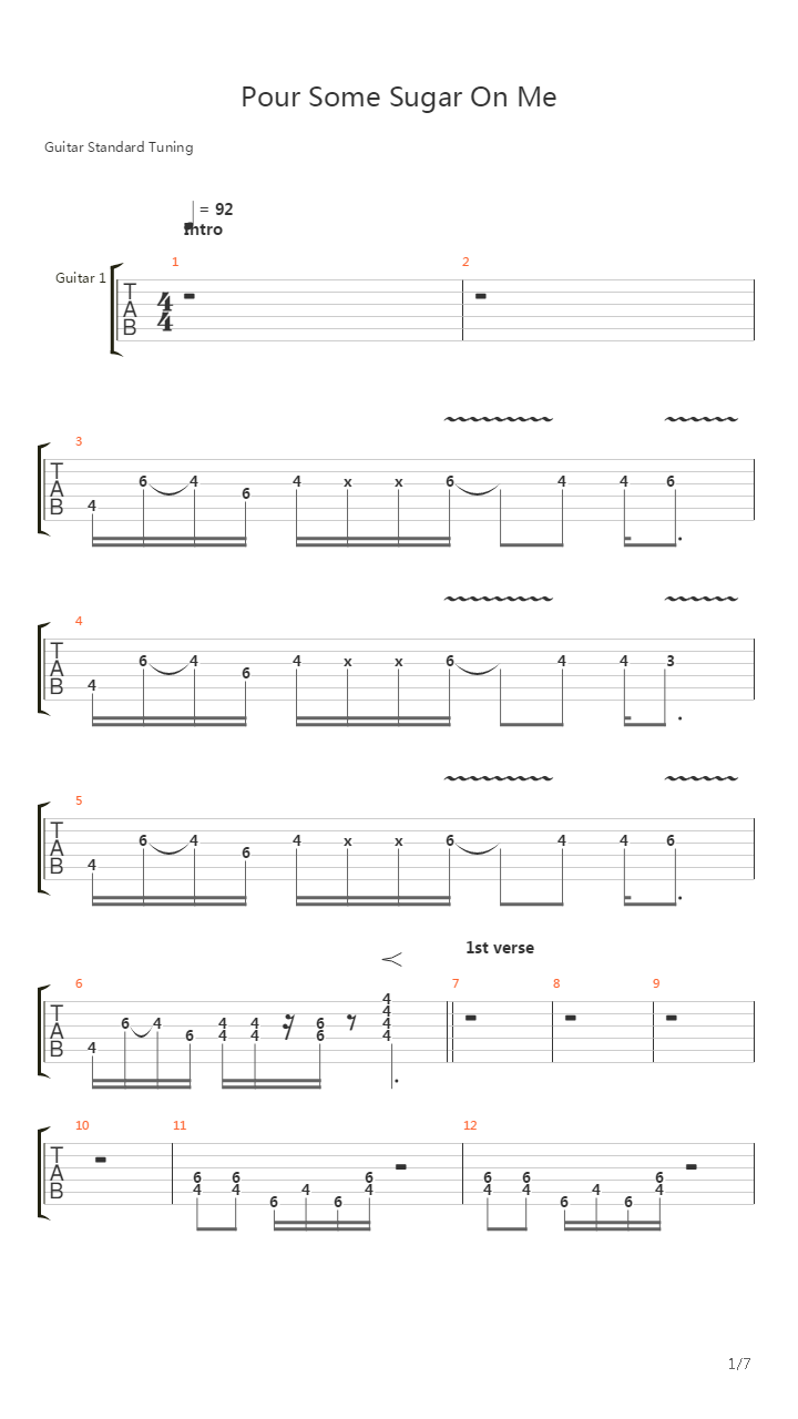 Pour Some Sugar On Me吉他谱