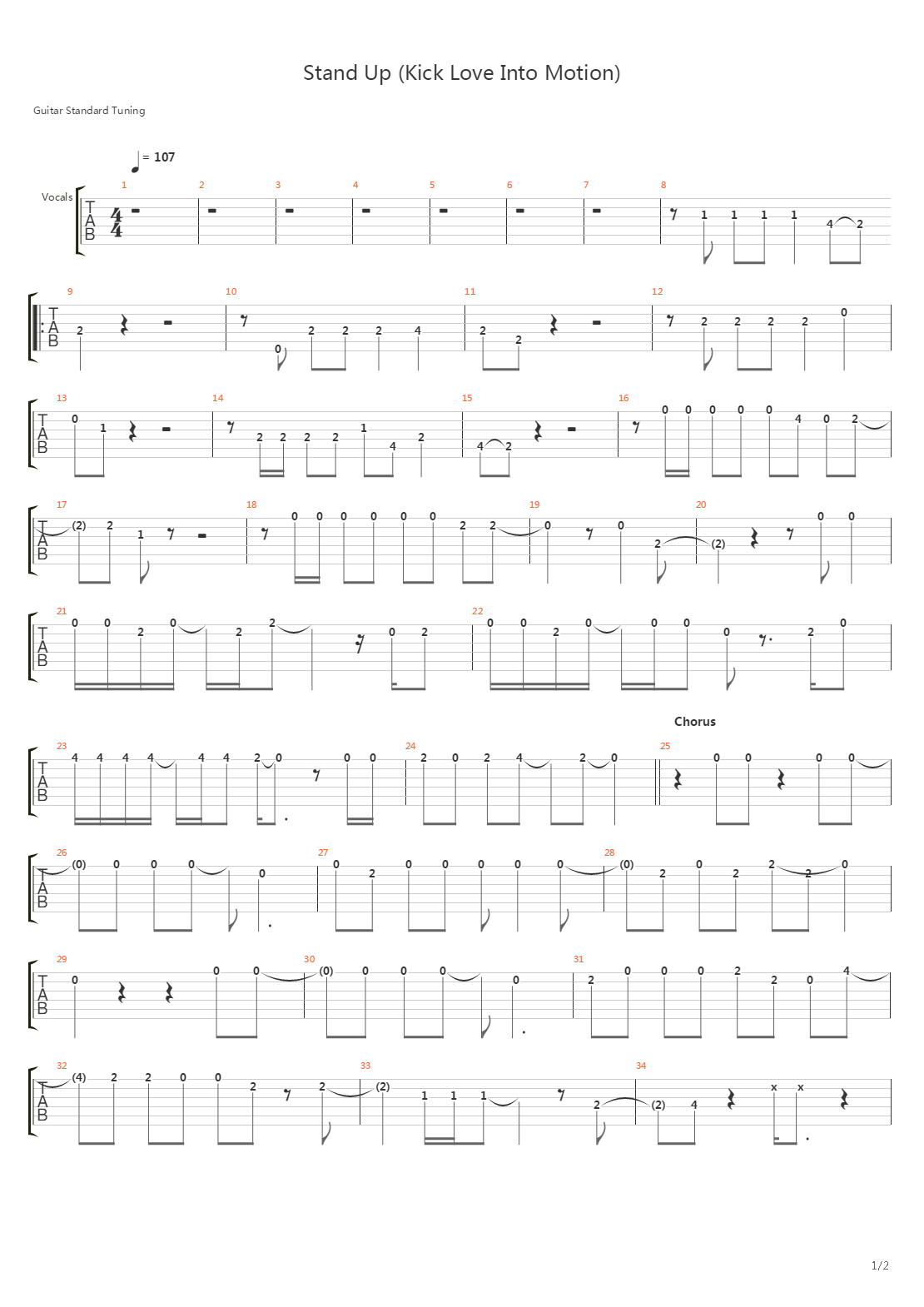 Stand Up Kick Love Into Motion吉他谱