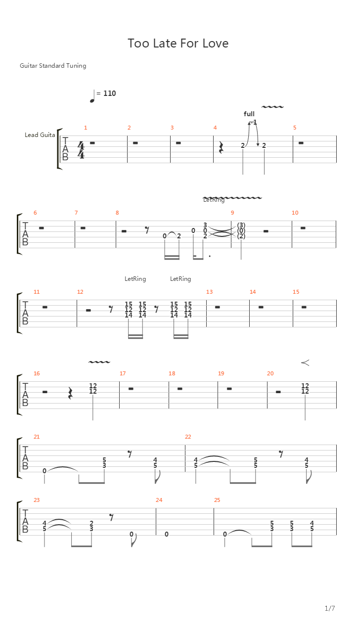 Too Late For Love吉他谱