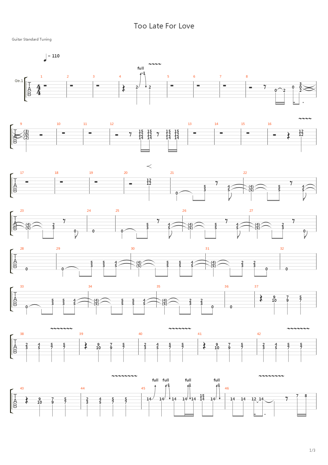 Too Late For Love吉他谱