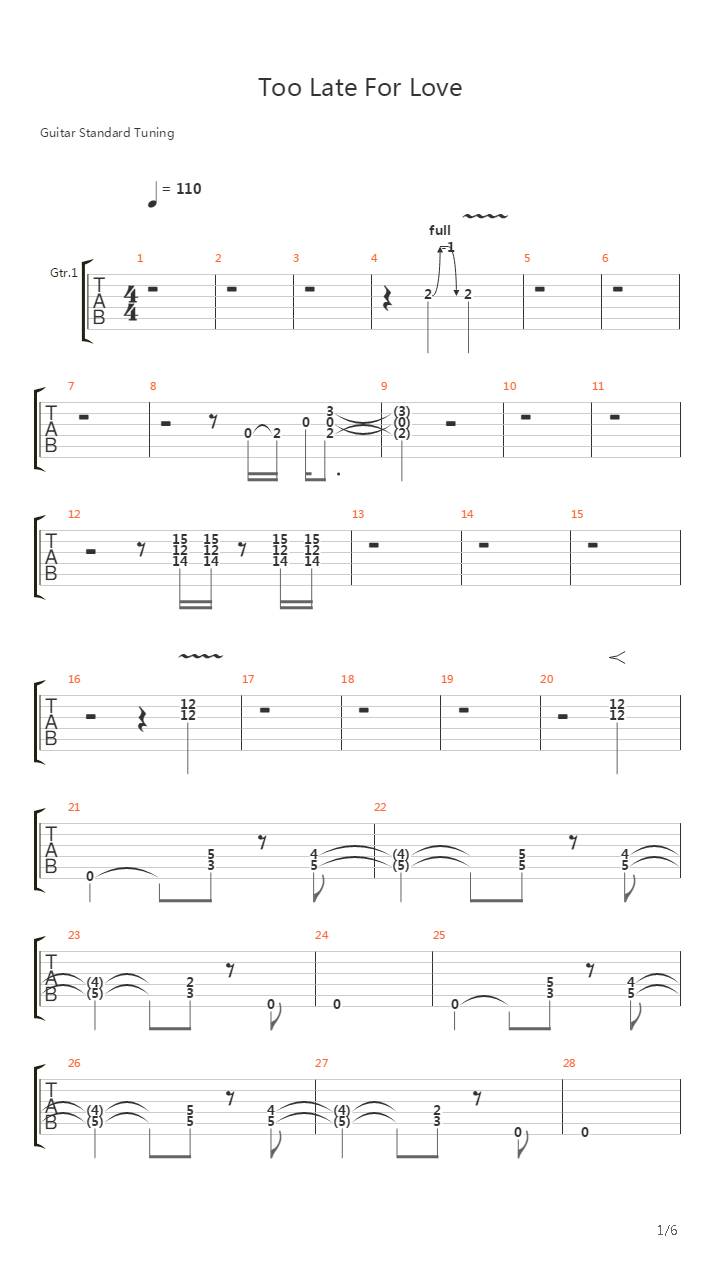 Too Late For Love吉他谱