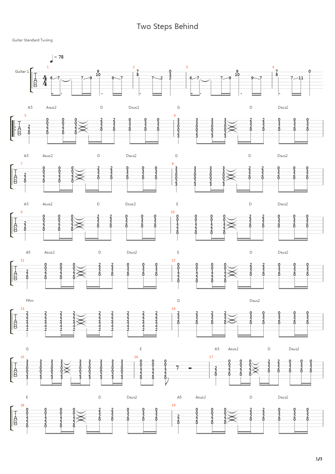 Two Steps Behind吉他谱