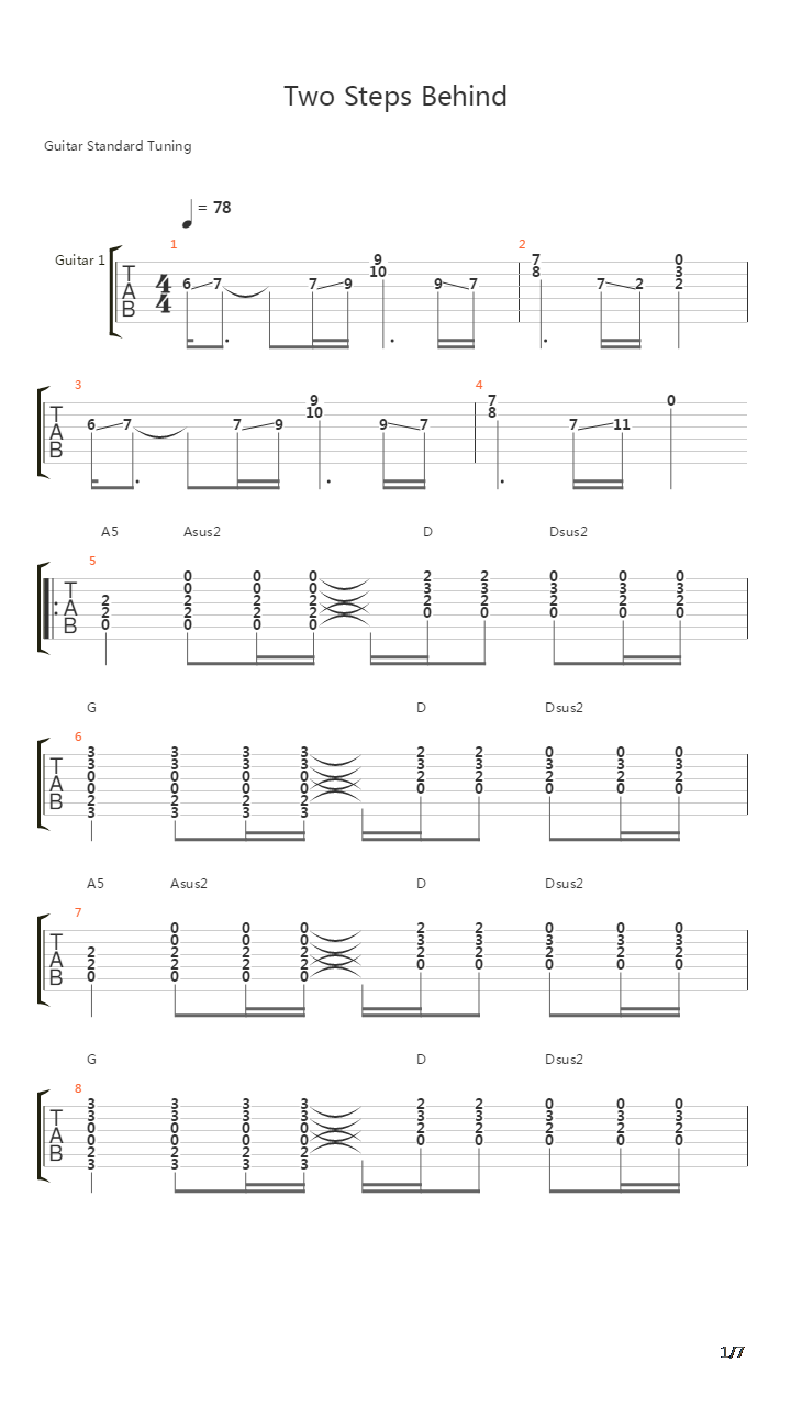 Two Steps Behind吉他谱