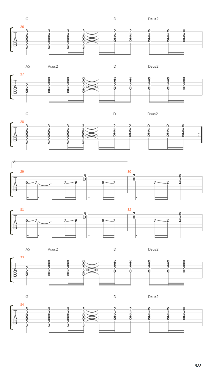 Two Steps Behind吉他谱